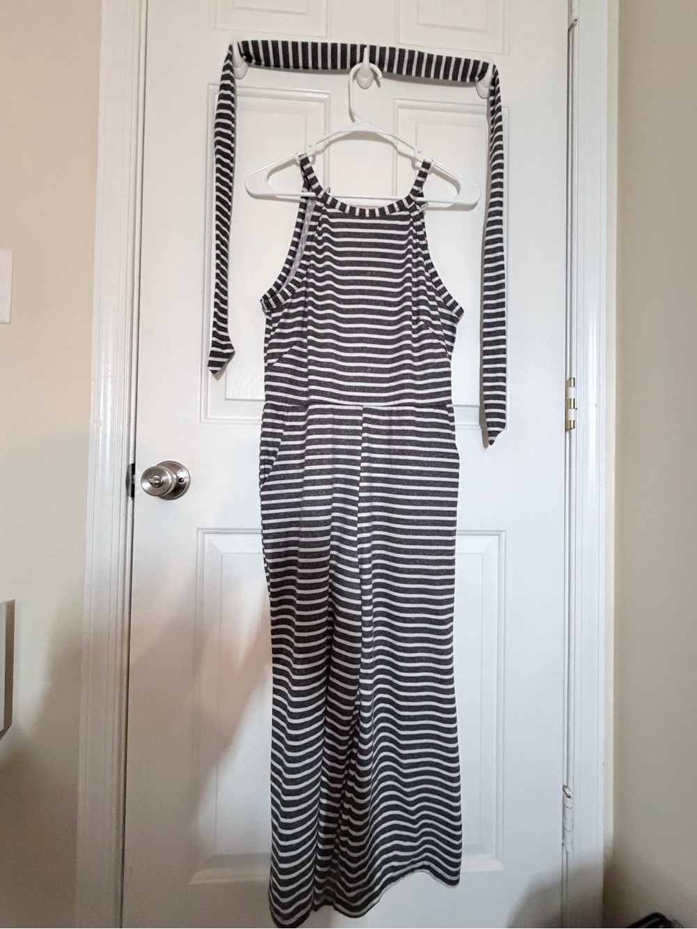 Striped Halter Maxi in Blue & White Wide-leg jumpsuit - Picture 3 of 5